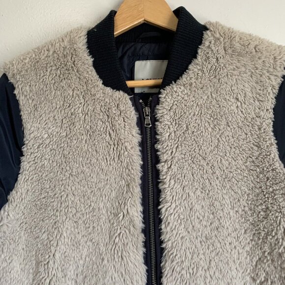 Levi’s Women Sherpa Bomber Jacket L Ivory Blue Full Zip Pocket Quilted Lined Y2K - Picture 5 of 12